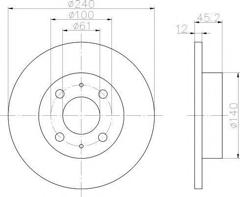 Тормозные диски Nissan Sunny (N13) (86-91, передние, Optimal, D240)