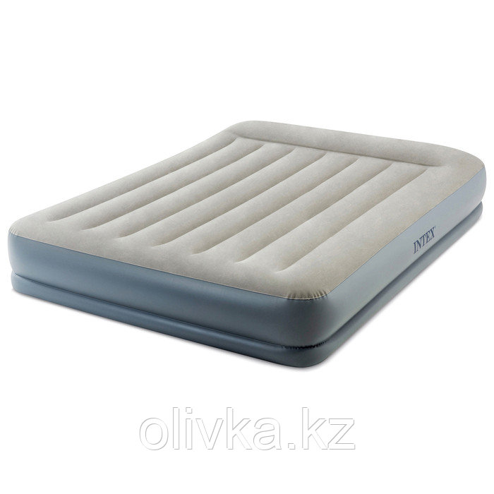 Кровать надувная Pillow Rest Queen,152 х 203 х 30 см, с встроенным насосом, с подголовником, 64118 INTEX