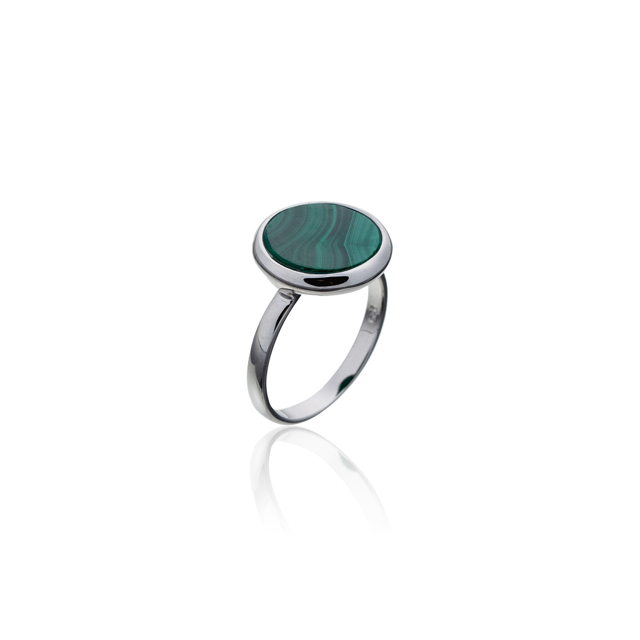 Серебряное кольцо с натуральными камнями Brosh Jewellery (Серебро 925) покрытие родий, вставка Малахит.