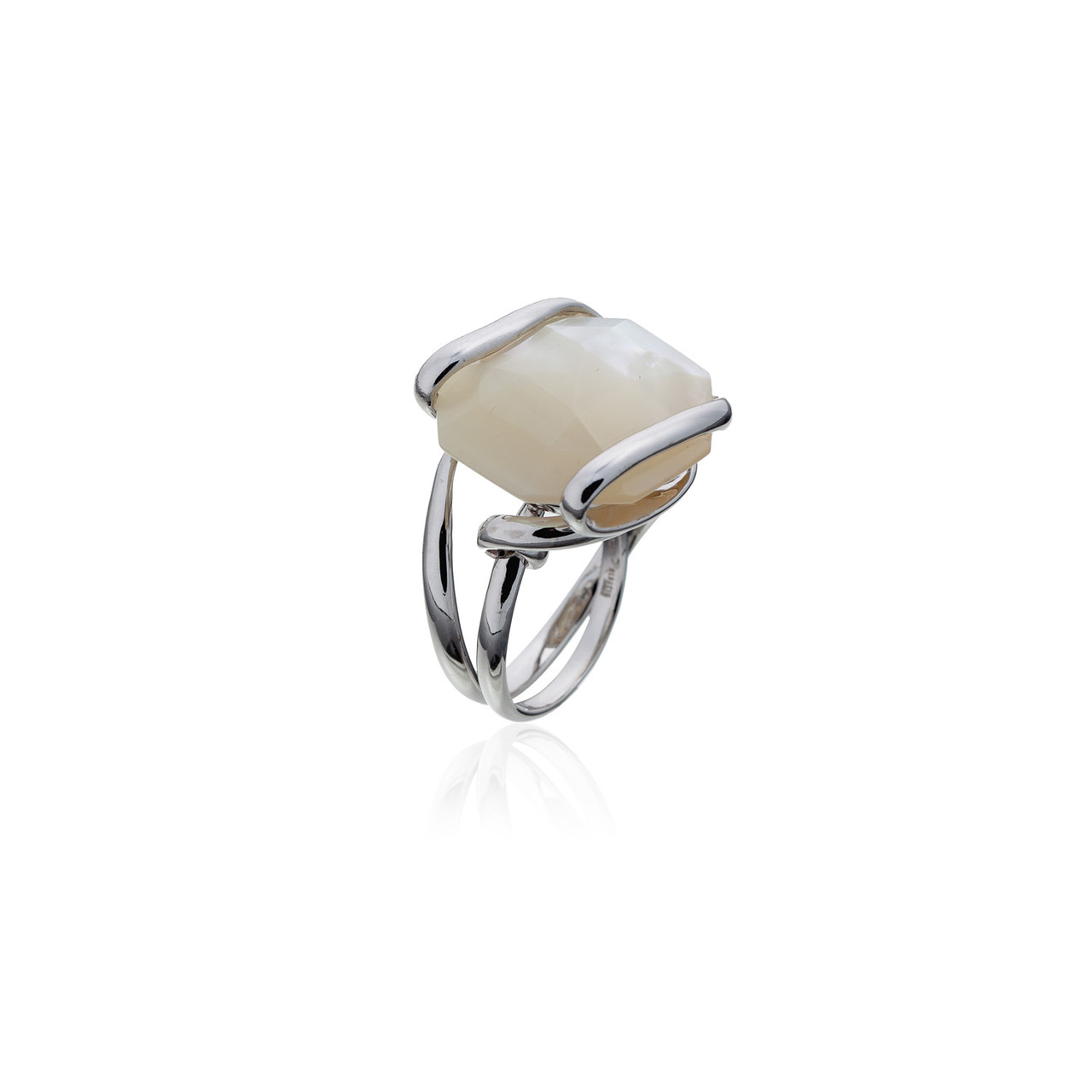Серебряное кольцо с натуральными камнями Brosh Jewellery (Серебро 925) покрытие родий, вставка Перламутр.