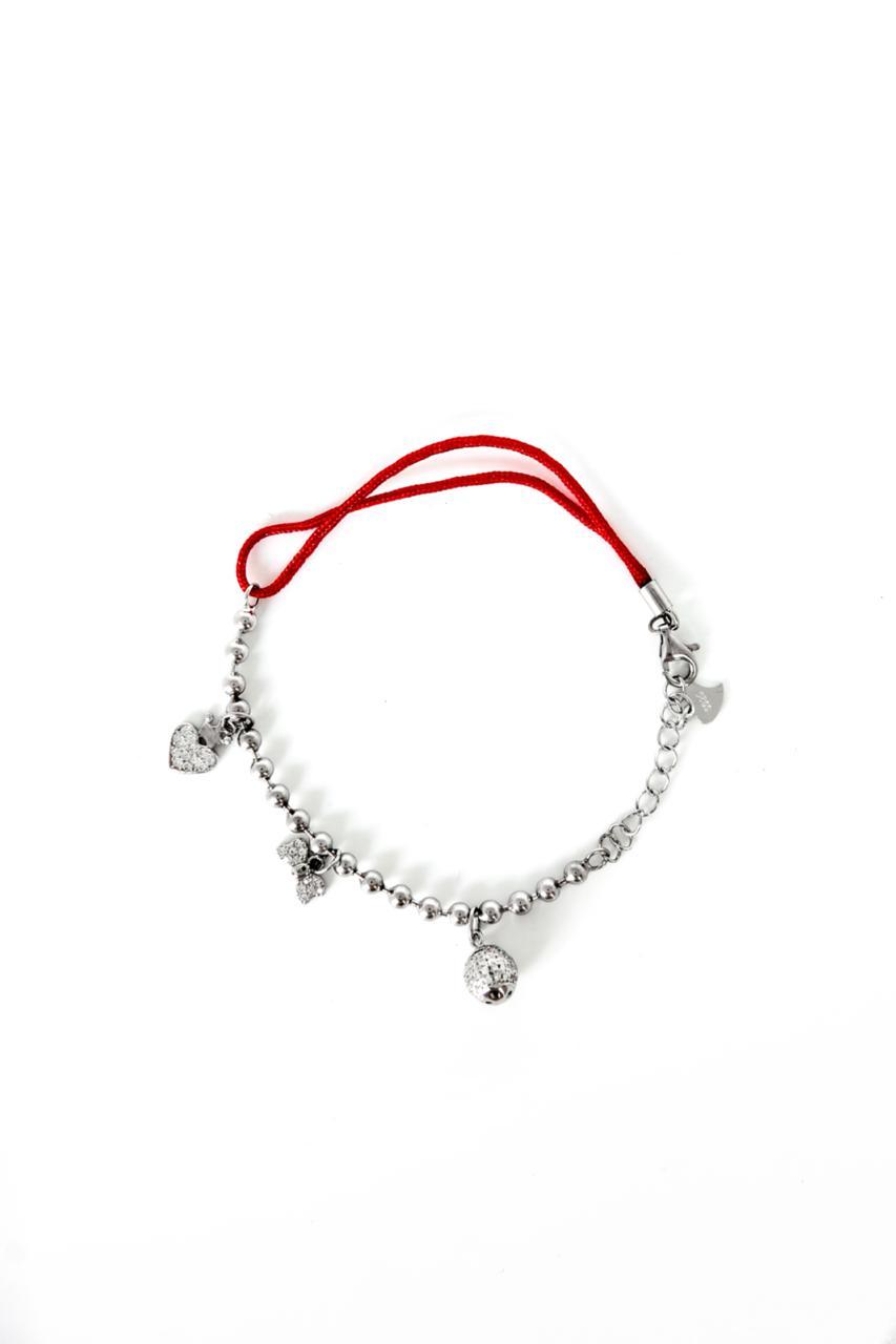 Серебряный браслет (красная нить) Brosh Jewellery (Серебро 925) покрытие родий, вставка фианит