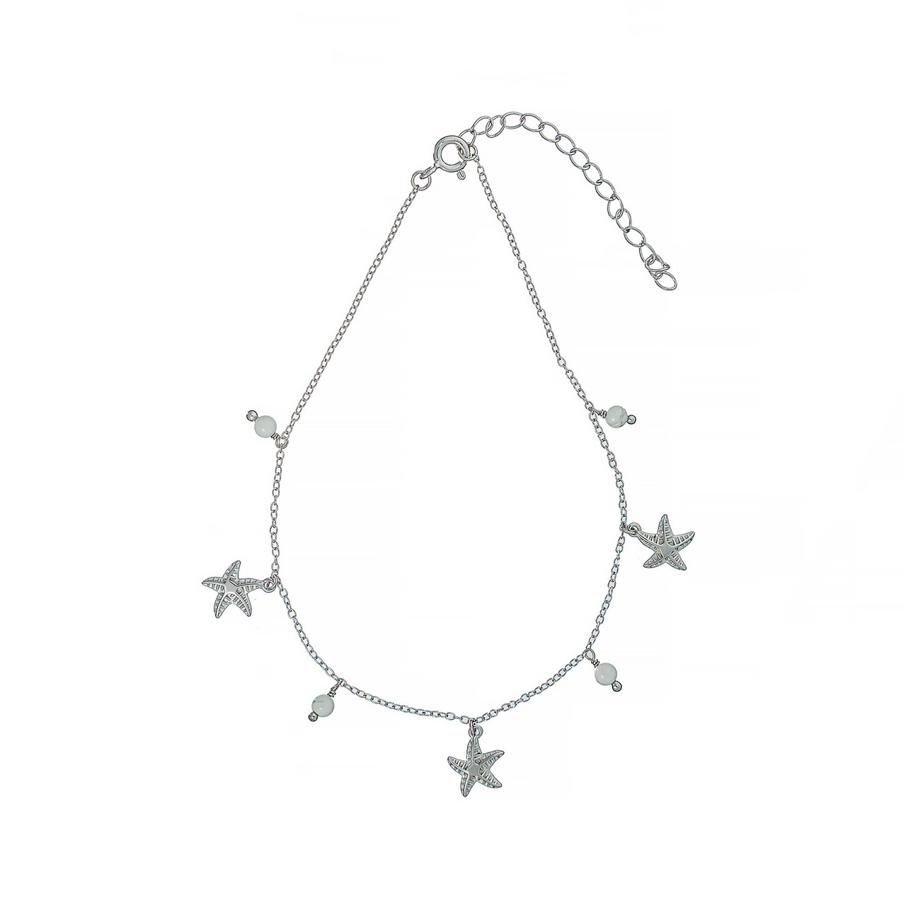 Серебряный браслет для ног Brosh Jewellery (Серебро 925) покрытие родий (белая Бирюза)