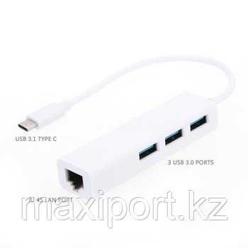 Адаптер (переходник) USB Type-C to Ethernet +USB 2.0 multiple USB Hub ...