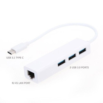 Адаптер (переходник) USB Type-C to Ethernet +USB 2.0 multiple USB Hub, фото 2