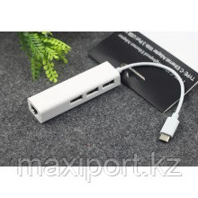 Адаптер (переходник) USB Type-C to Ethernet +USB 2.0 multiple USB Hub rg45 - фото 2 - id-p71503992