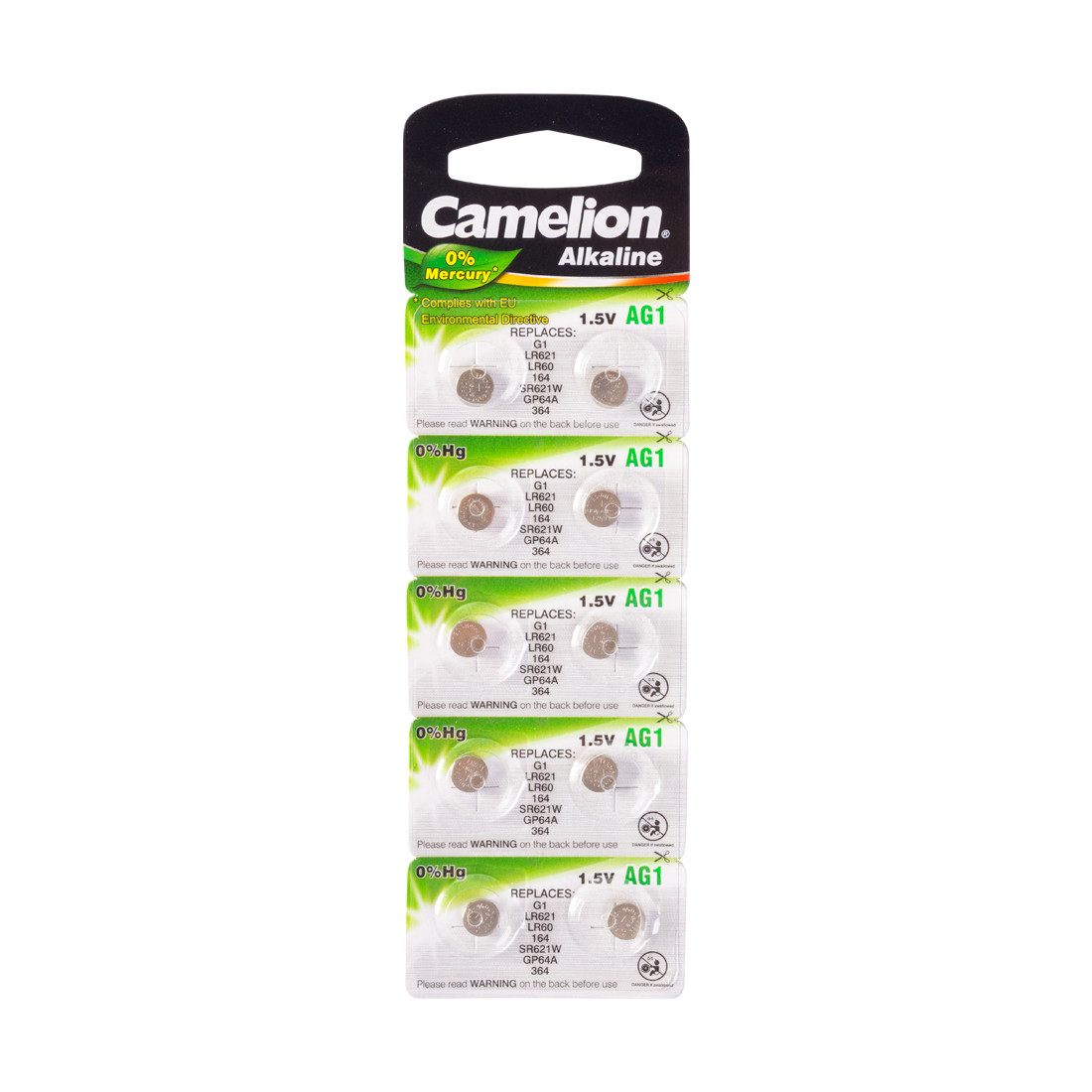 CAMELION AG1-BP10(0%Hg) Батарейка Alkaline, тип AG1, 1.5V, 0% Ртути, 10 шт. в блистере