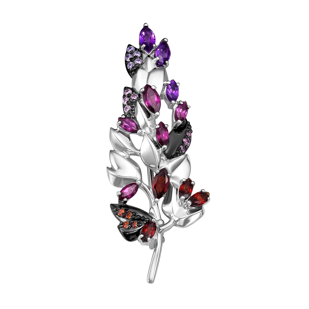 Серебряная брошь с гранатом и аметистом Teosa Бш625-5566М7