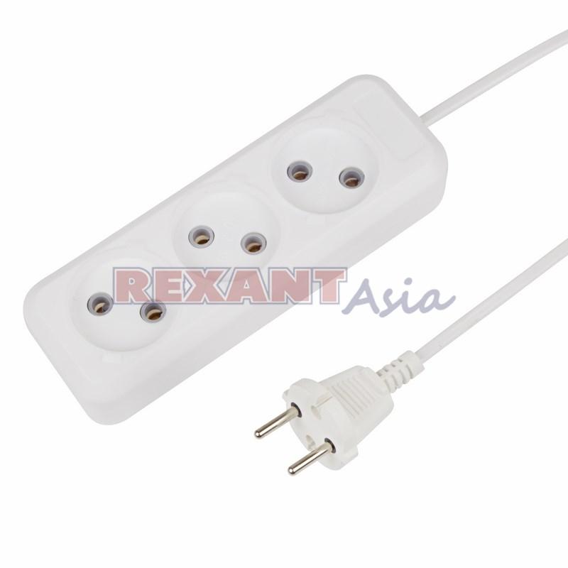 Удлинитель 3 гнезда, 10 м., 2х0.75, белый (11-2210), Rexant