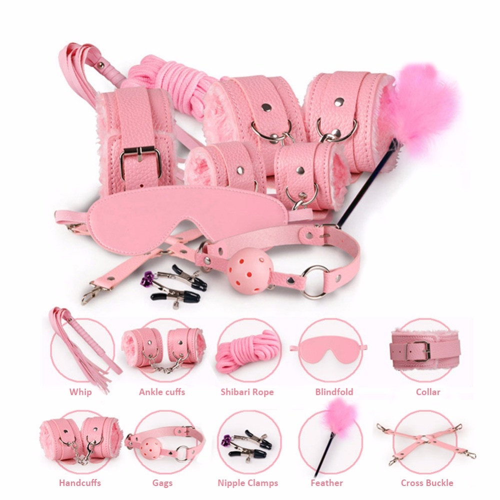 БДСМ набор с мехом, 11 предметов, розовый