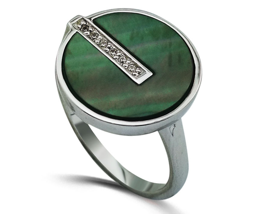 Кольцо Brosh Jewellery Серебро 925 (серебряный) Покрытие родий, вставка Цирконий и Перламутр.