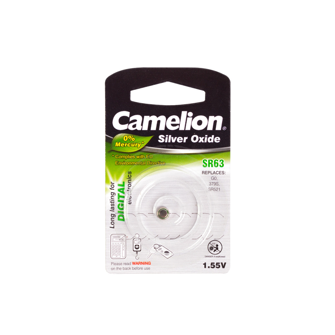 CAMELION SR63-BP1(0%Hg) Батарейка Silver Oxide, 1.55V, 0% Ртути, 1 шт., Блистер