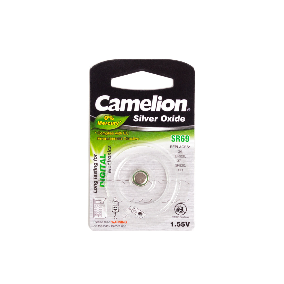 CAMELION SR69-BP1(0%Hg) Батарейка Silver Oxide, 1.55V, 0% Ртути, 1 шт., Блистер