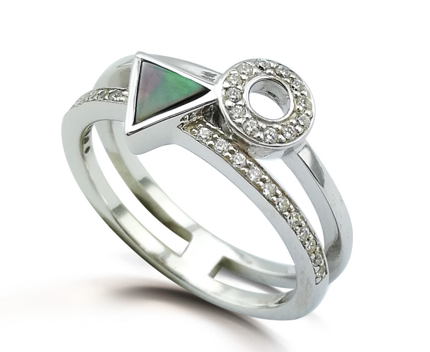 Кольцо Brosh Jewellery Серебро 925 (серебряный) Покрытие родий, вставка Цирконий и Перламутр.