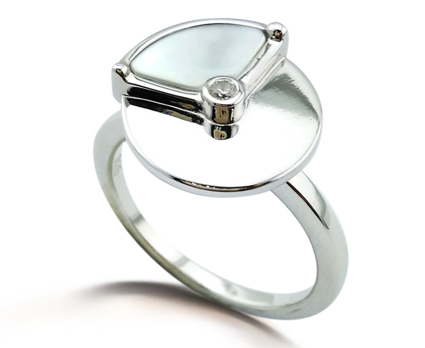 Кольцо Brosh Jewellery Серебро 925 (серебряный) Покрытие родий, вставка Цирконий и Перламутр.