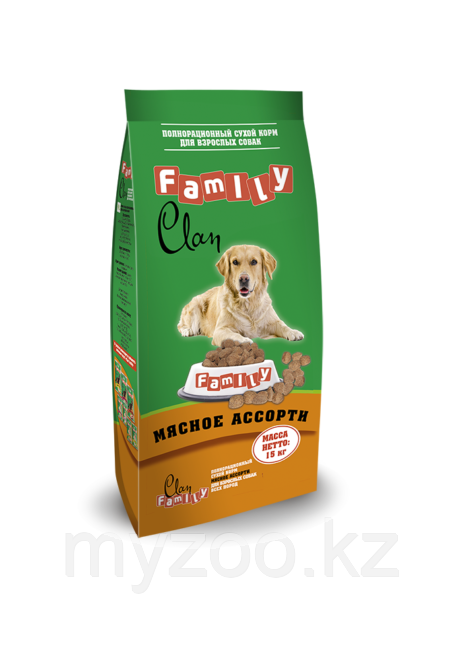 CLAN FAMILY Сухой корм для собак всех пород Мясное Ассорти, 15 кг