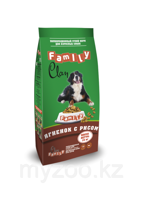 CLAN FAMILY сухой гипоаллергенный корм для взрослых собак Ягненок/рис, 15 кг