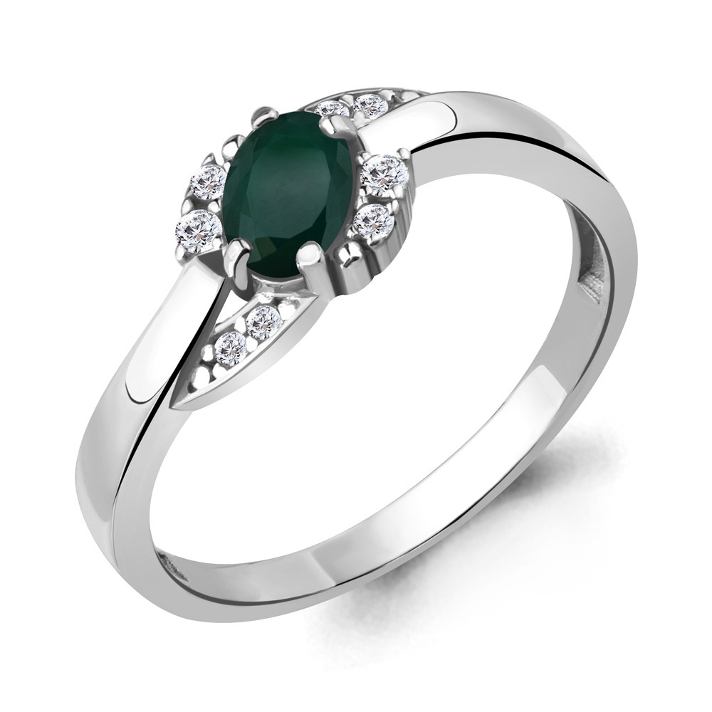 Серебряное кольцо с агатом зелёным AQUAMARINE (#709099)