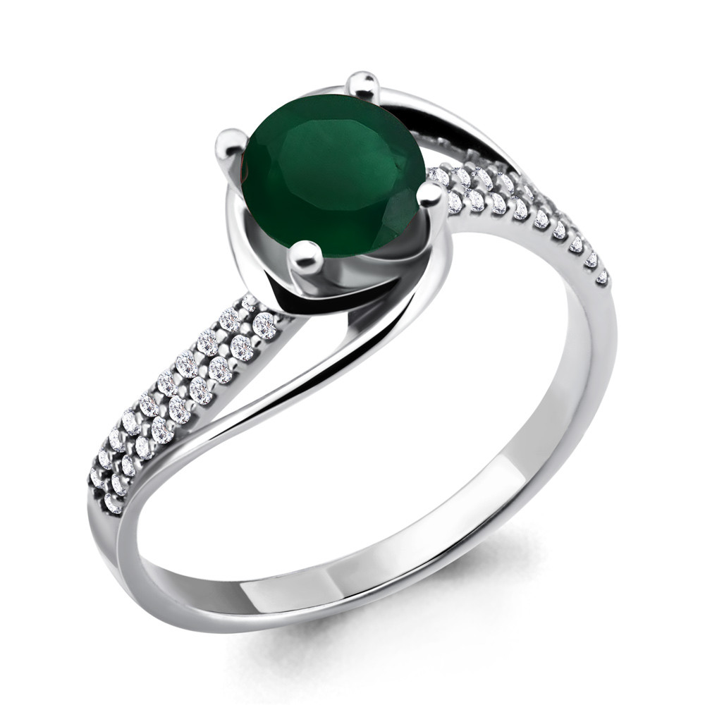 Серебряное кольцо с агатом зелёным AQUAMARINE (#698481)