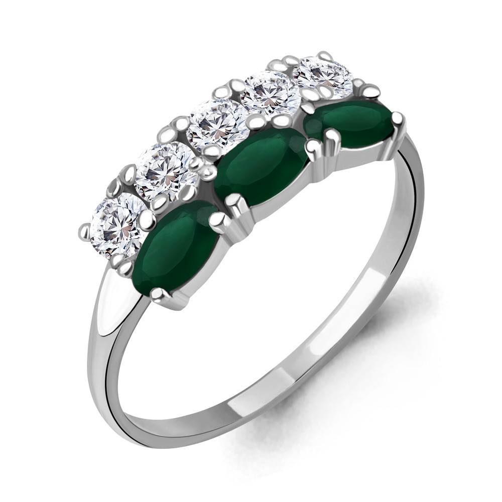 Серебряное кольцо с агатом зелёным AQUAMARINE (#709071)