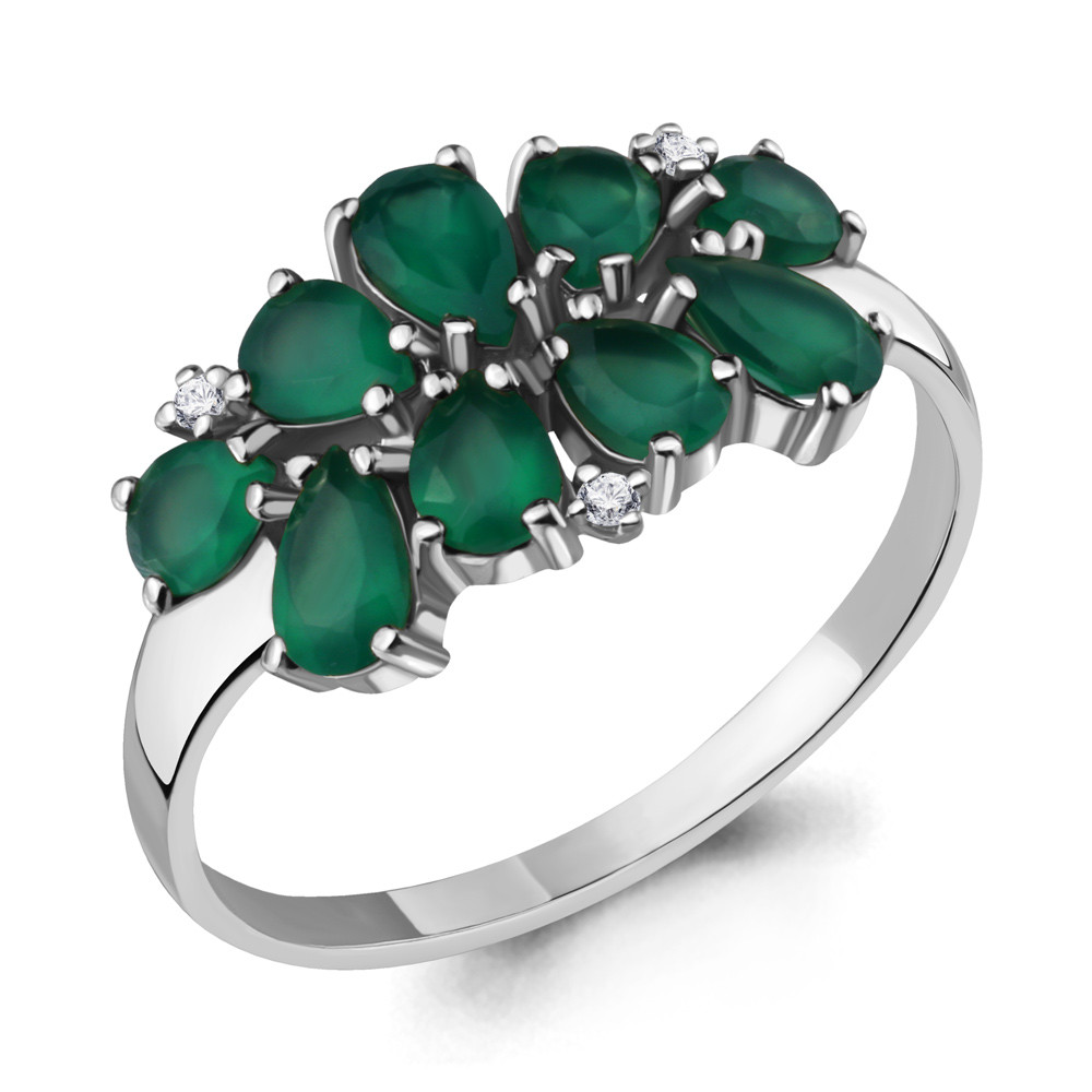 Серебряное кольцо с агатом зелёным AQUAMARINE (#712944)