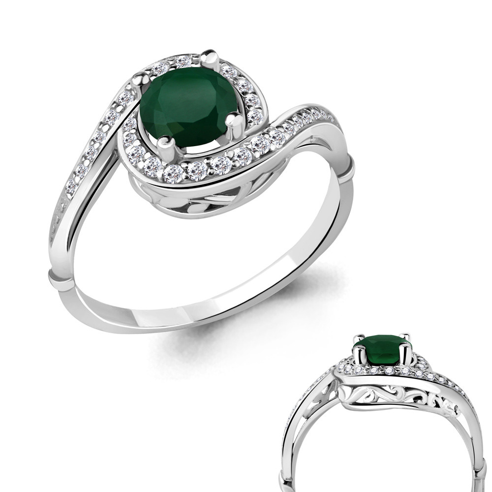 Серебряное кольцо с агатом зелёным и фианитом AQUAMARINE (#698478)