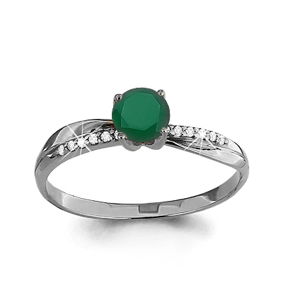 Серебряное кольцо с агатом зеленым AQUAMARINE (#409965)