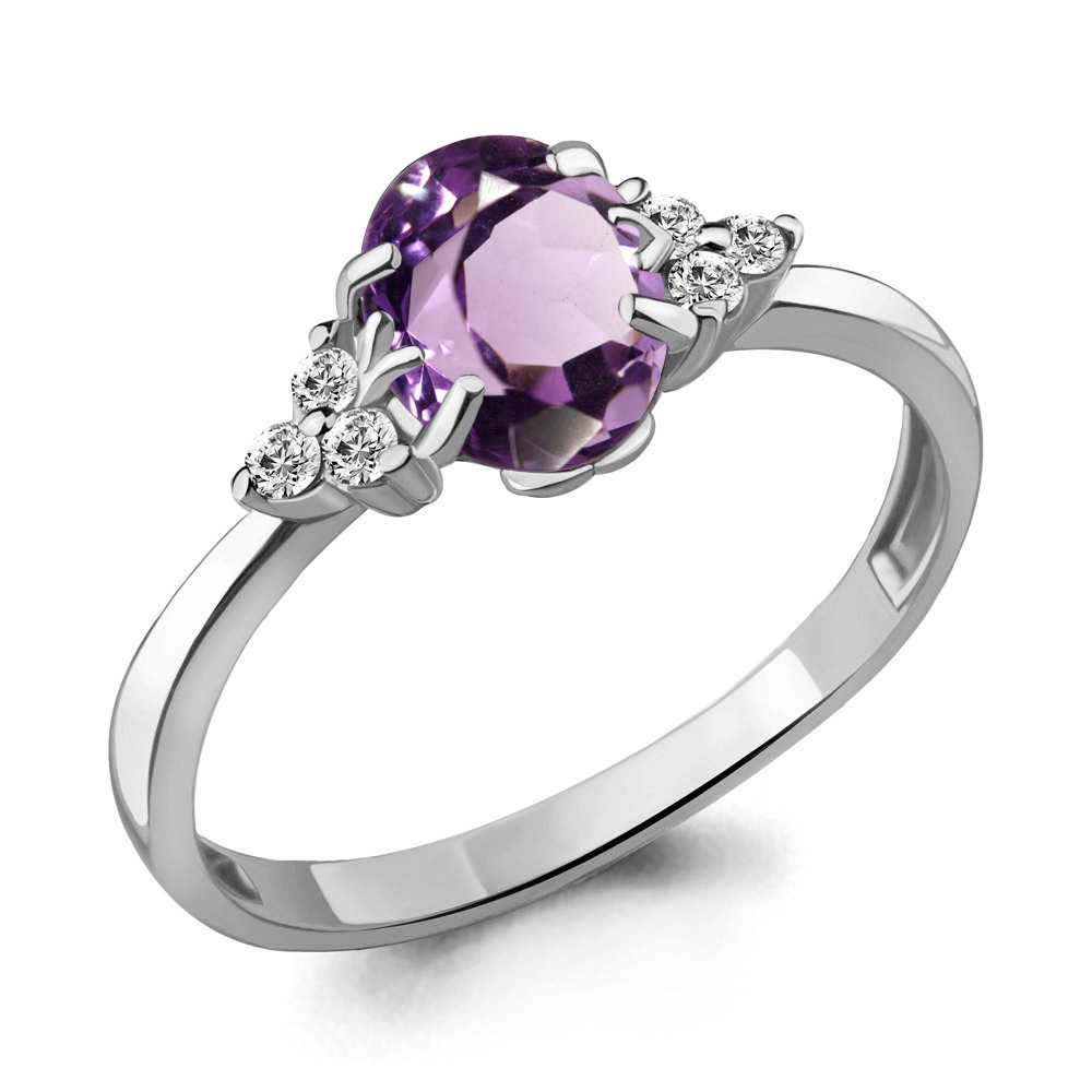 Серебряное кольцо с аметистом и фианитом AQUAMARINE (#700169)