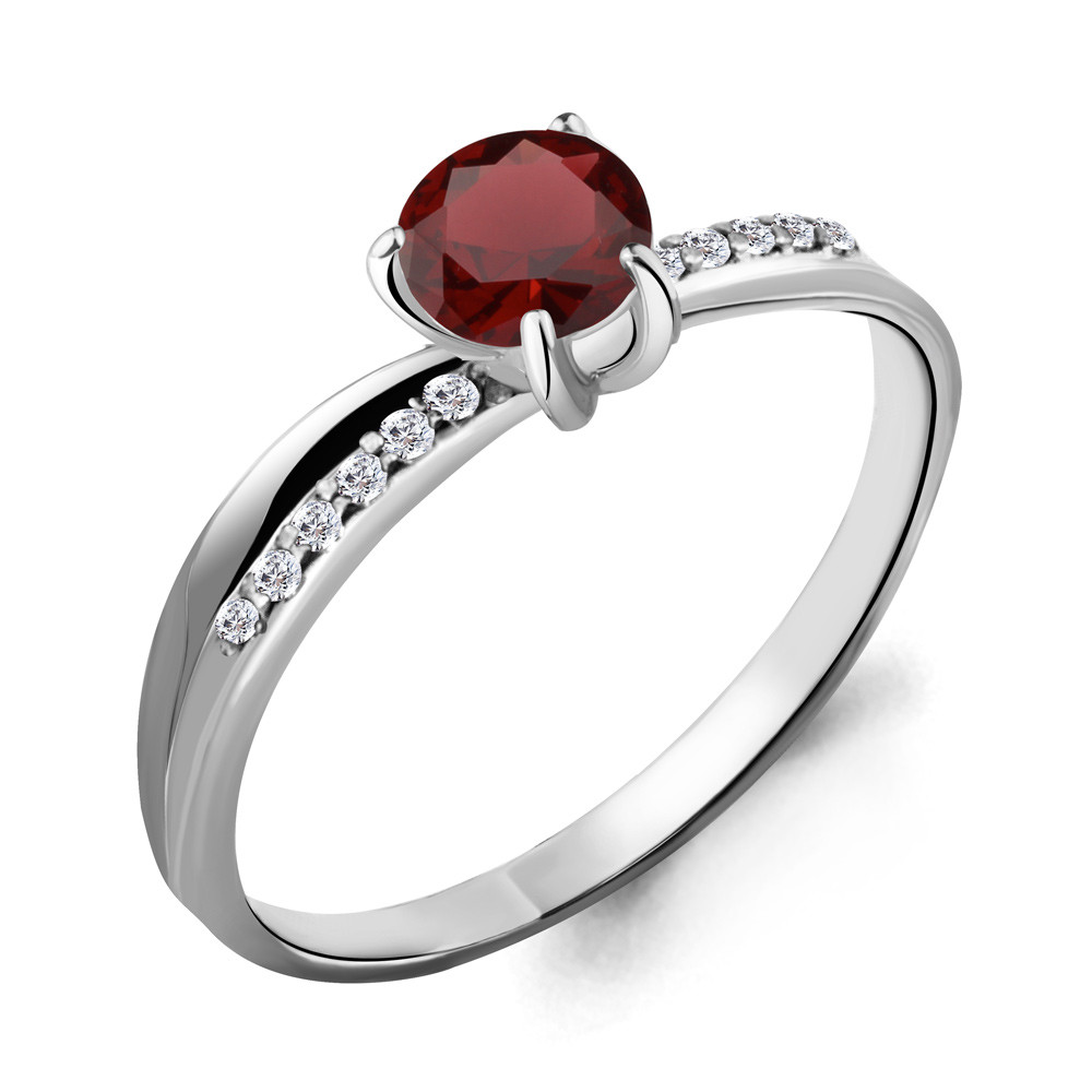 Серебряное кольцо с гранатом и фианитом AQUAMARINE (#697841)