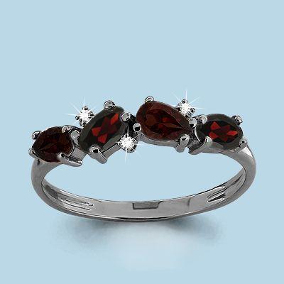 Серебряное кольцо с гранатом и фианитом AQUAMARINE (#697854) 17