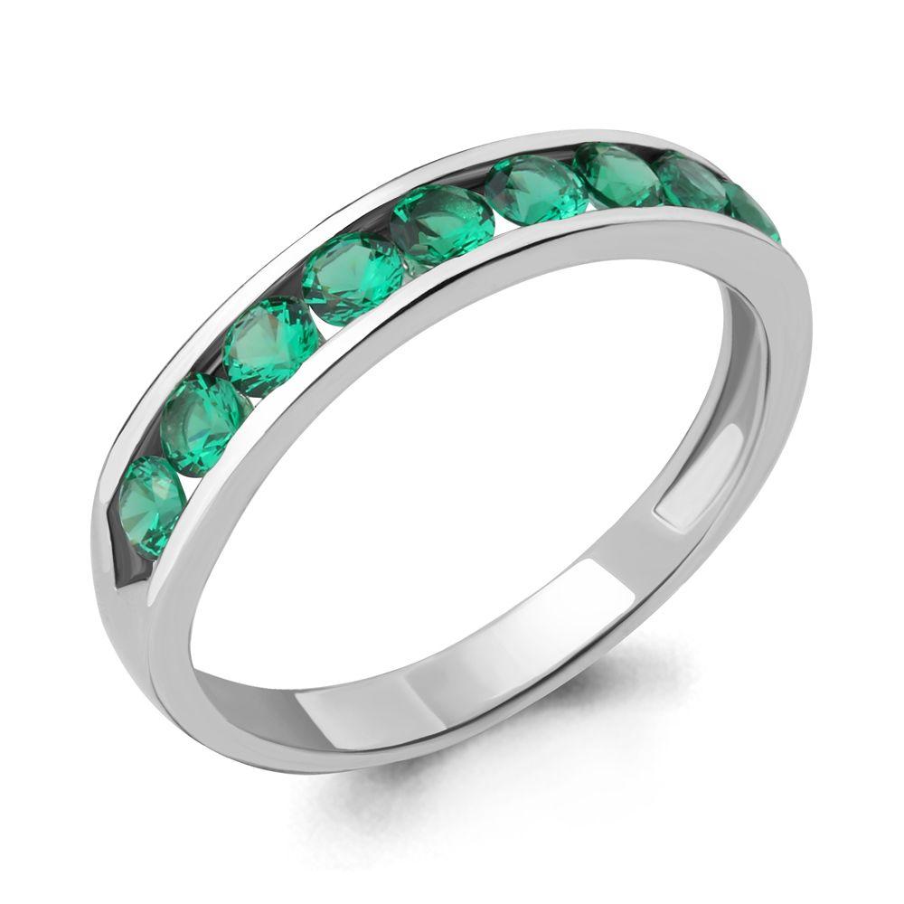 Серебряное кольцо с изумрудом гидротермальным и нано-изумрудом AQUAMARINE (#606678)
