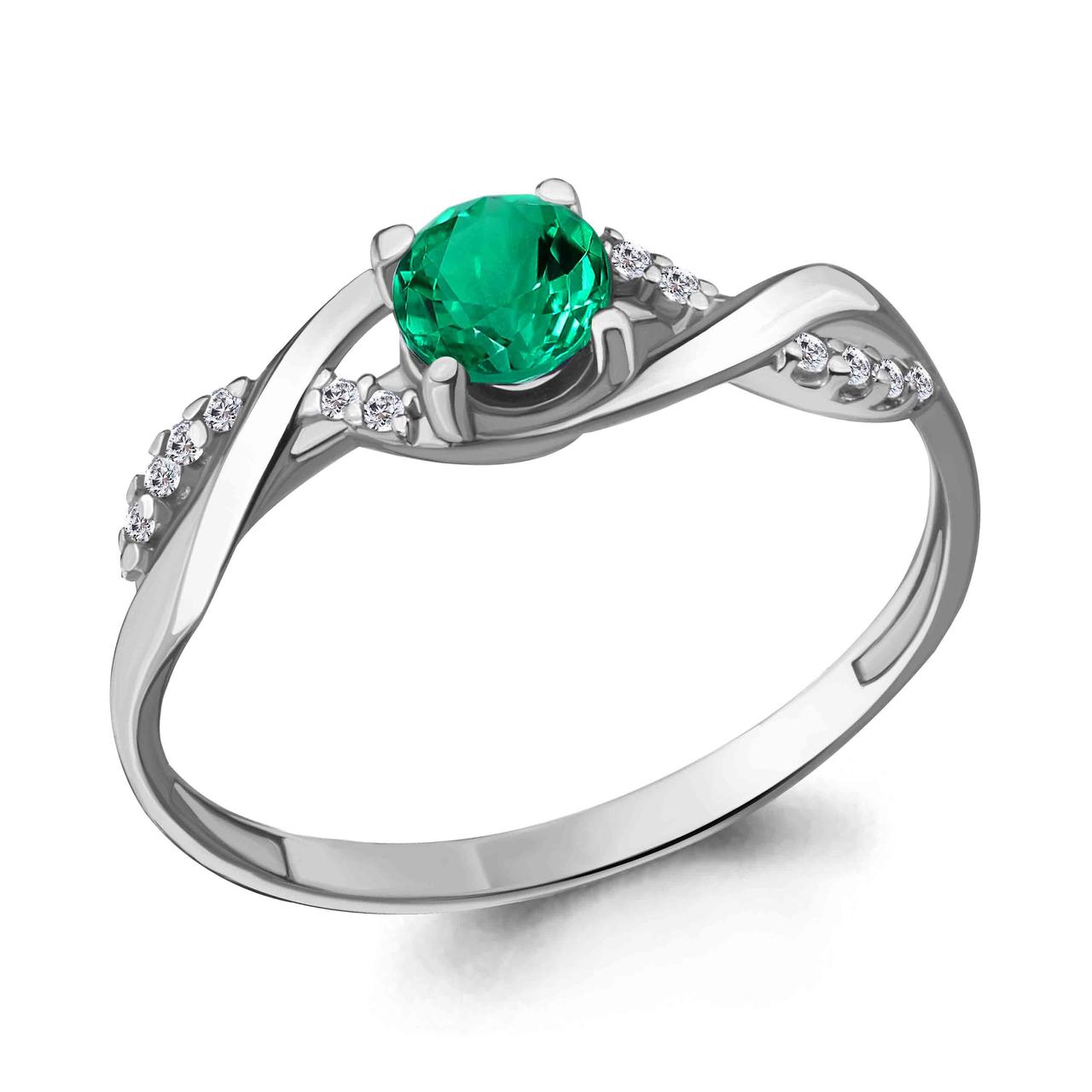 Серебряное кольцо с нано-изумрудом и изумрудом гидротермальным AQUAMARINE (#409858)