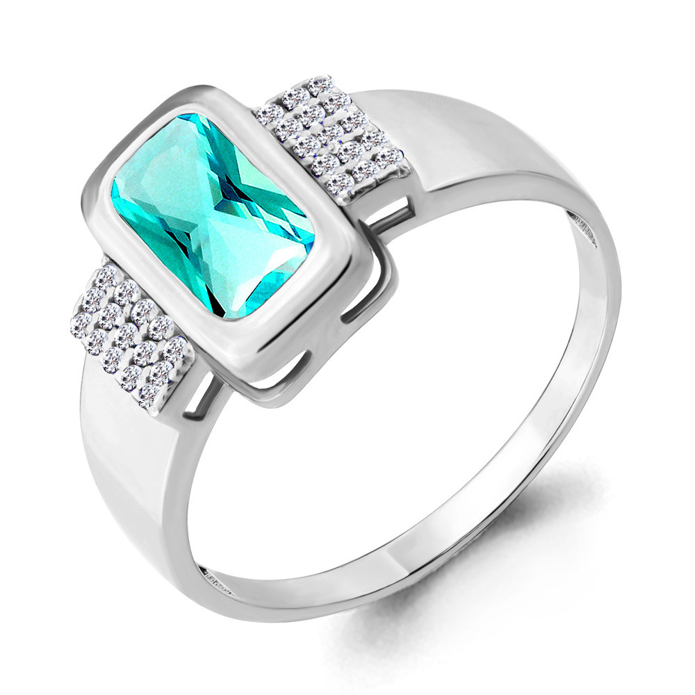 Серебряное кольцо с нано турмалином и фианитом AQUAMARINE (#664721)