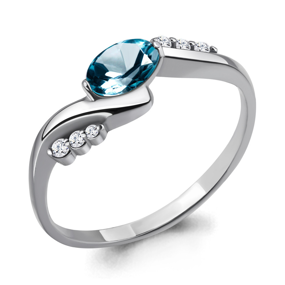 Серебряное кольцо с топазом лондон и фианитом AQUAMARINE (#708950)