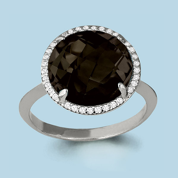 Серебряное кольцо с фианитом и кварцем AQUAMARINE (#655079)
