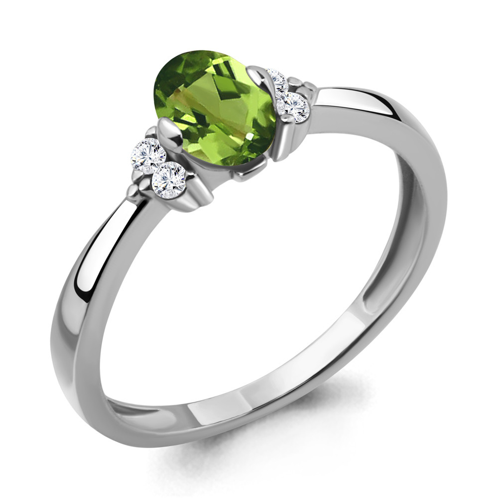 Серебряное кольцо с хризолитом и фианитом AQUAMARINE (#709065)