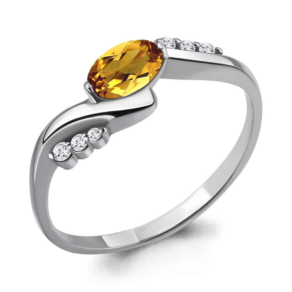 Серебряное кольцо с цитрином и фианитом AQUAMARINE (#698468)