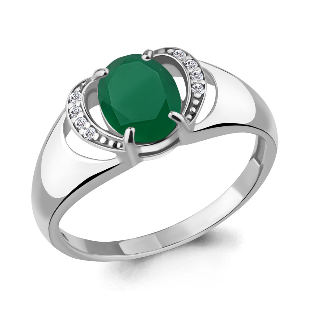 Серебряное кольцо с агатом зелёным AQUAMARINE (#706523)