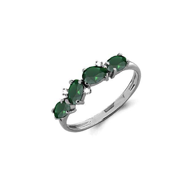 Серебряное кольцо с агатом зелёным и фианитом AQUAMARINE (#697857)