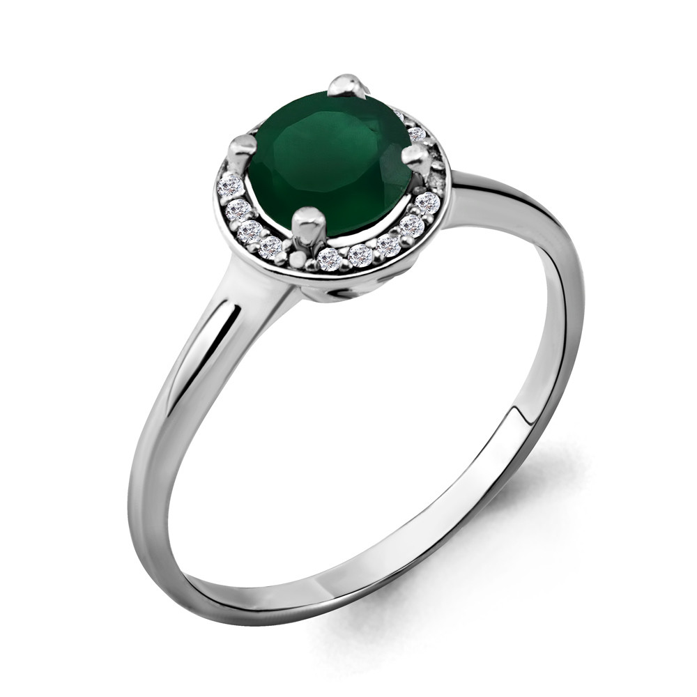 Серебряное кольцо с агатом зелёным и фианитом AQUAMARINE (#690047)