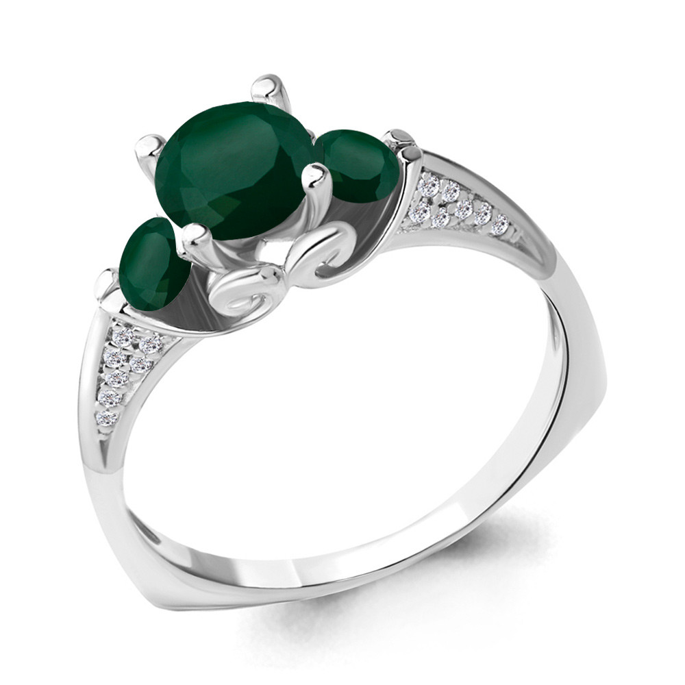 Серебряное кольцо с агатом зелёным и фианитом AQUAMARINE (#704792)