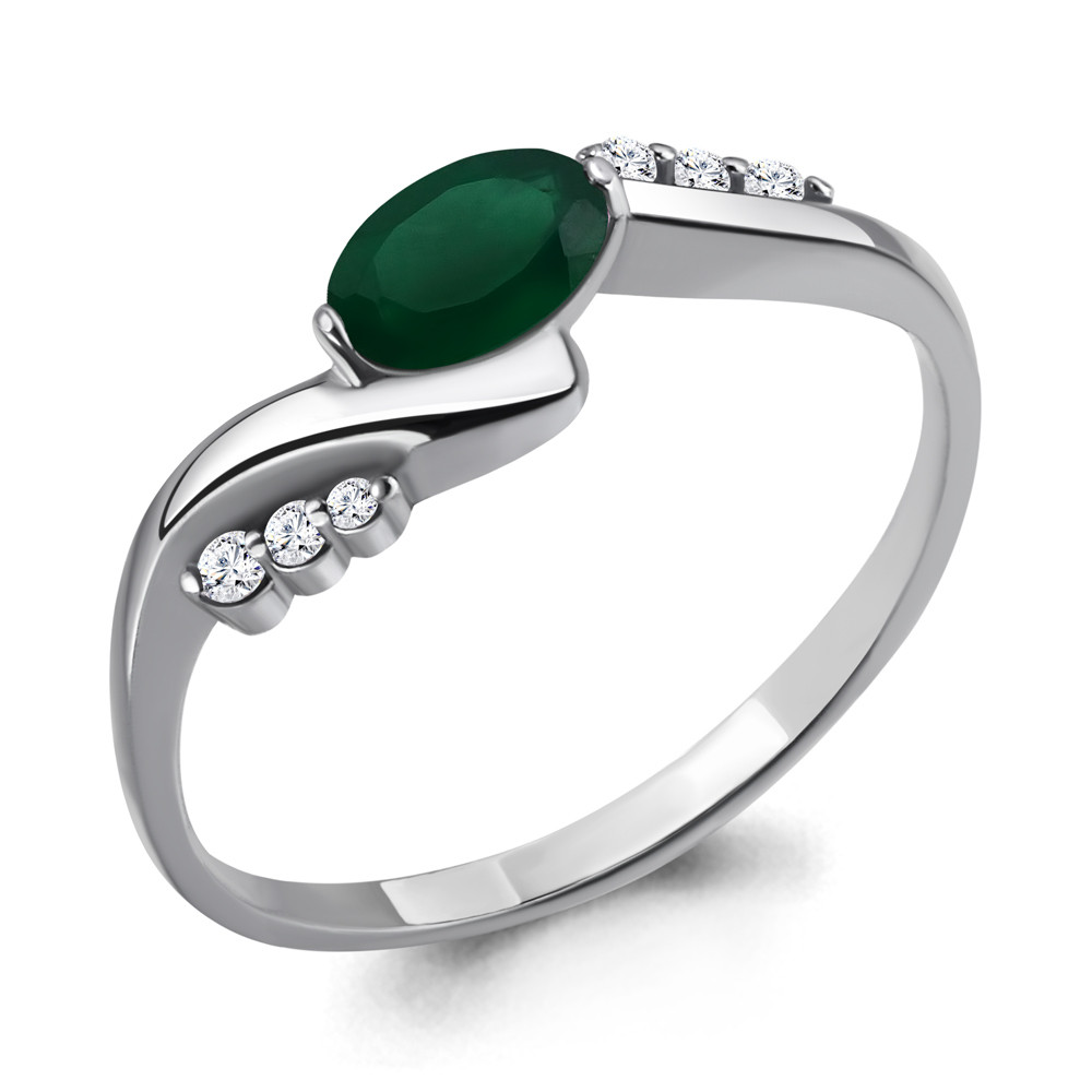 Серебряное кольцо с агатом зеленым и фианитом AQUAMARINE (#698482)