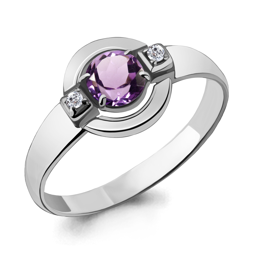 Серебряное кольцо с аметистом и фианитом AQUAMARINE (#700154)