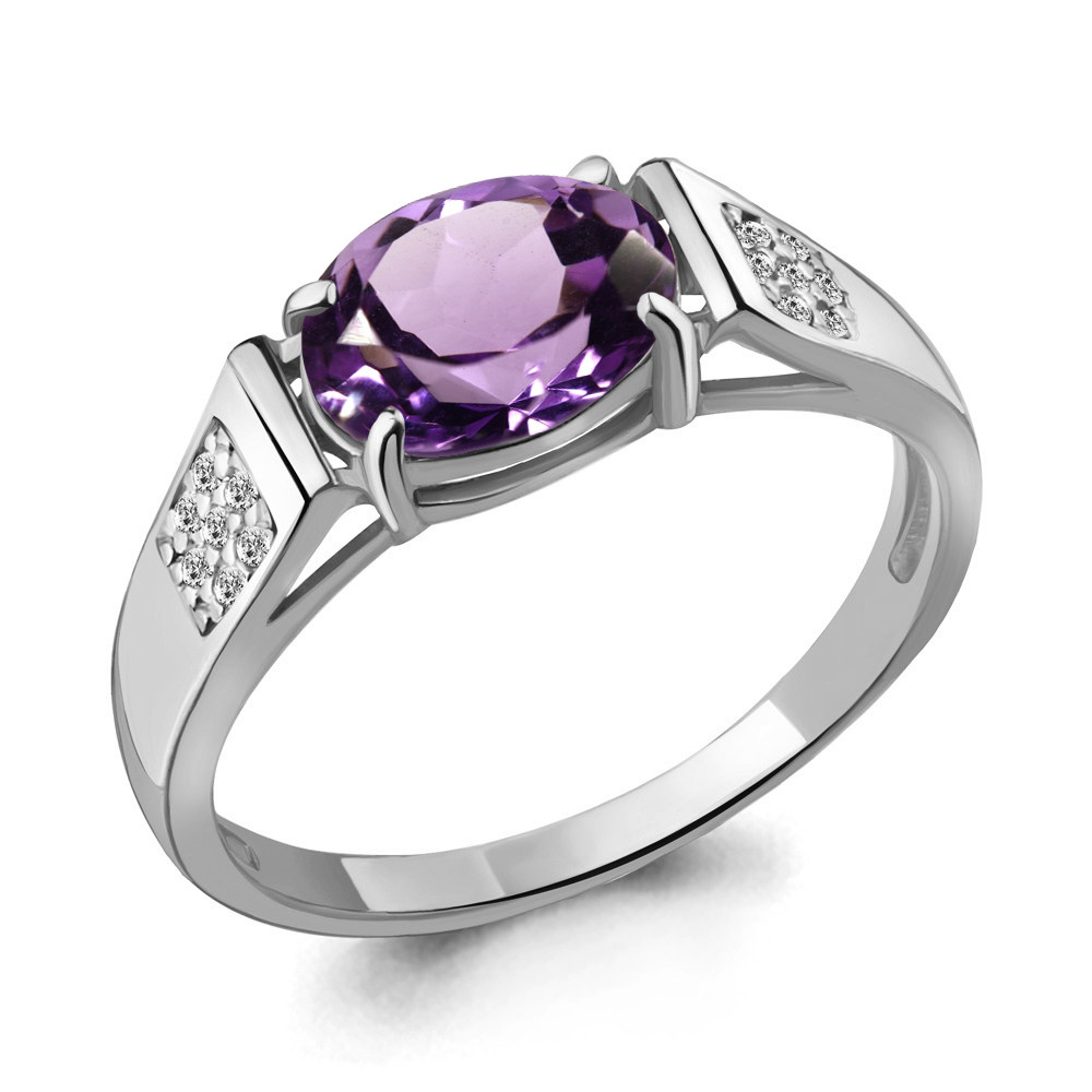 Серебряное кольцо с аметистом и фианитом AQUAMARINE (#703606)