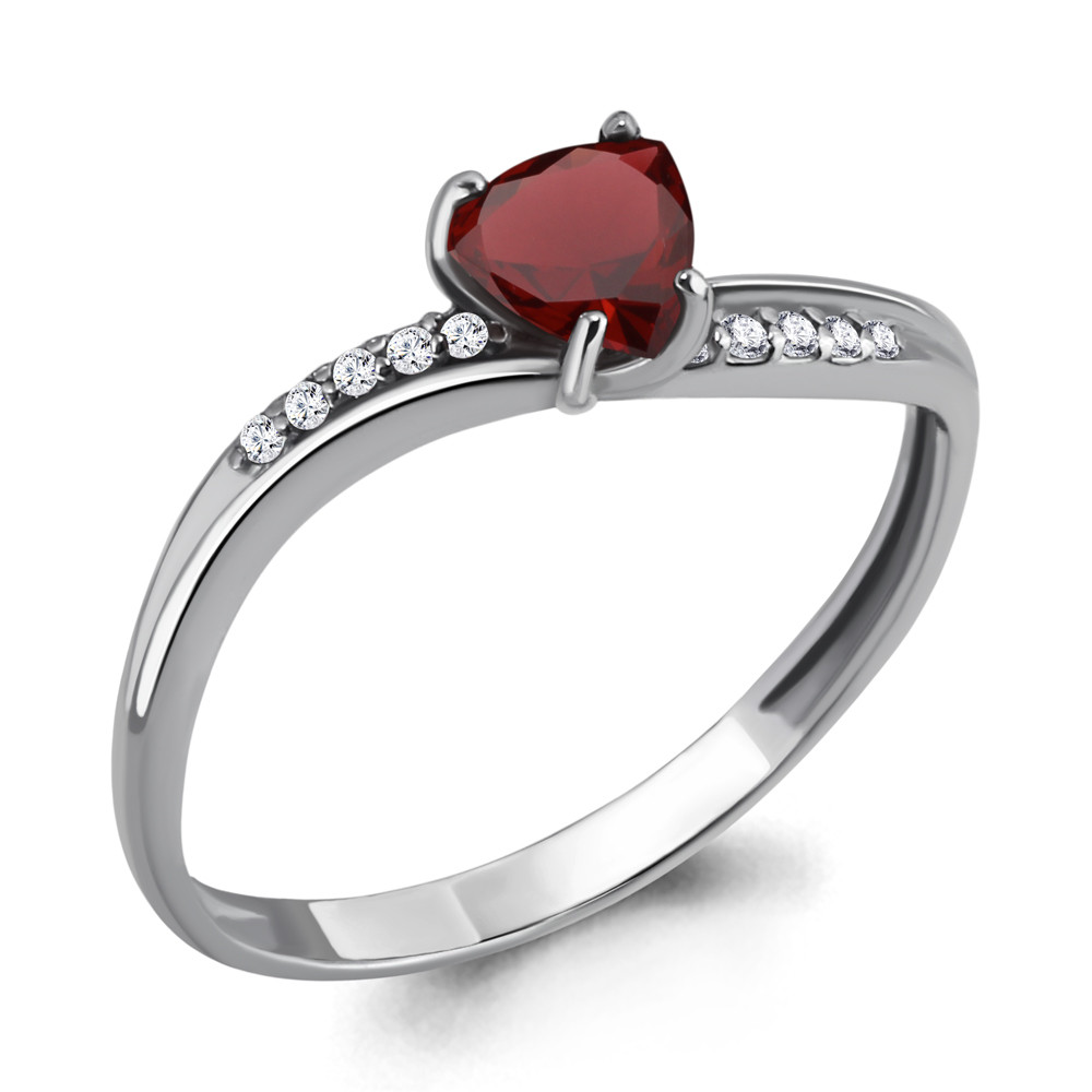 Серебряное кольцо с гранатом и фианитом AQUAMARINE (#410049)