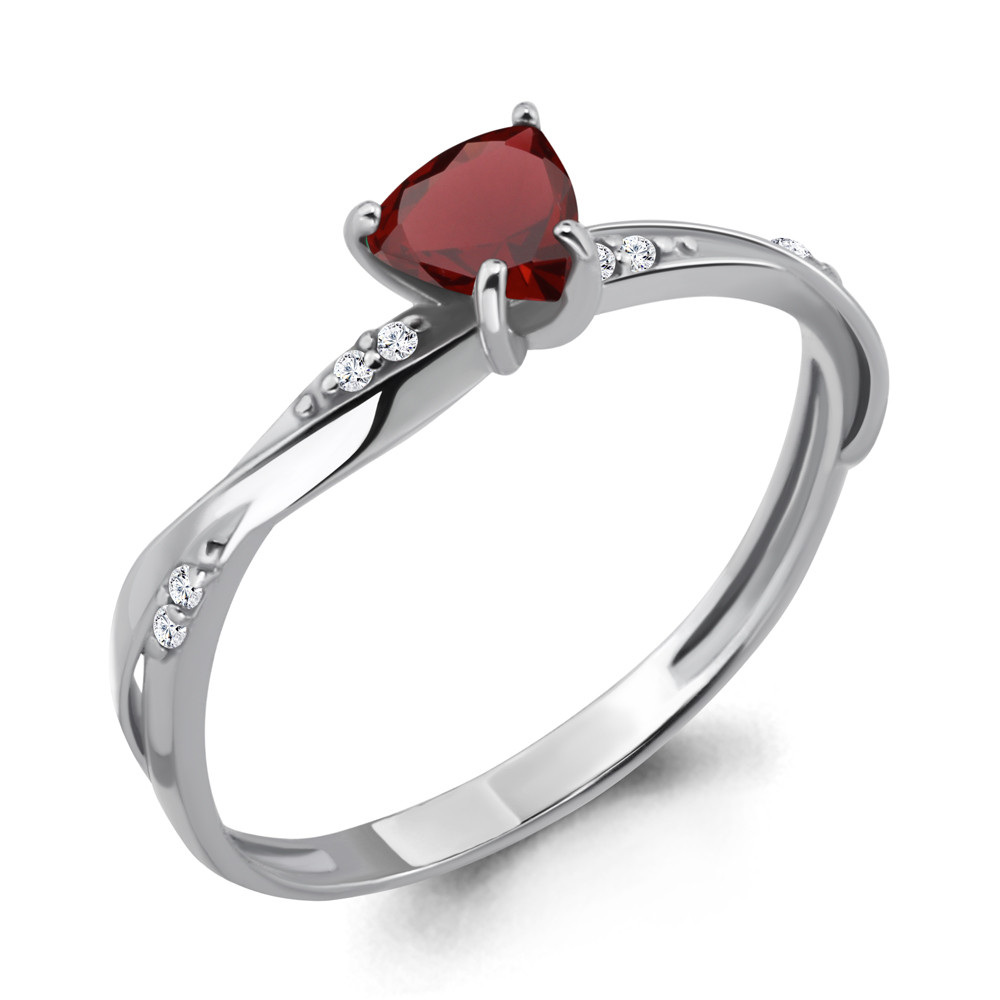 Серебряное кольцо с гранатом и фианитом AQUAMARINE (#410054)