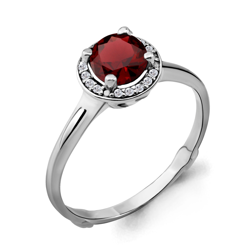 Серебряное кольцо с гранатом и фианитом AQUAMARINE (#698465)