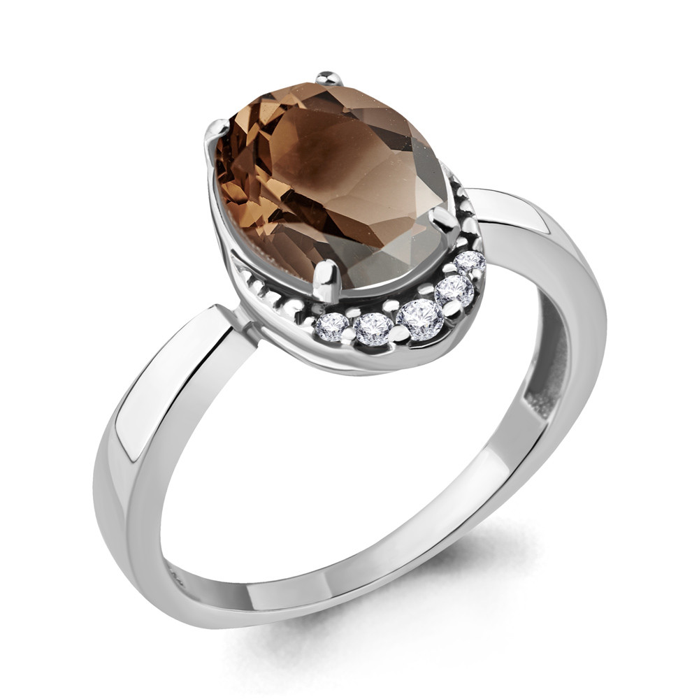 Серебряное кольцо с кварцем дымчатым и фианитом AQUAMARINE (#706526)