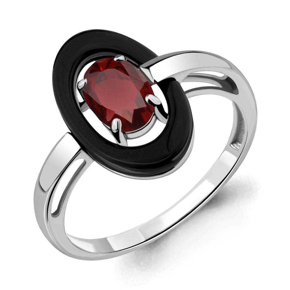 Серебряное кольцо с керамикой и гранатом AQUAMARINE (#700275)