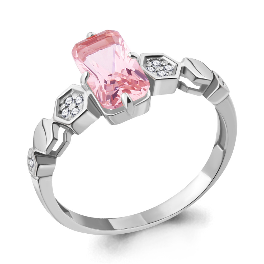 Серебряное кольцо с наноморганитом и фианитом AQUAMARINE (#715565)