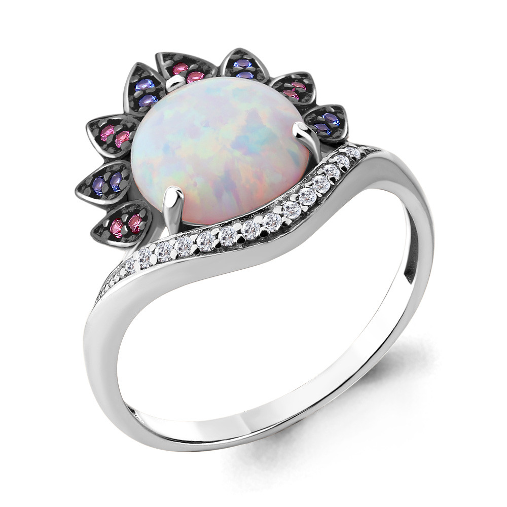 Серебряное кольцо с опалом и нано кристаллом AQUAMARINE (#657261)